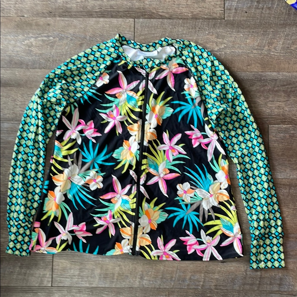 Beach House Swim Mary Relaxed Fit Zip Front Rash Guard - Tropic Bloom